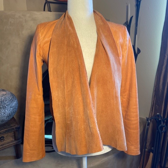 Alice + Olivia Jackets & Blazers - Alice + Olivia Cognac Lambskin Leather Open Waterfall Jacket XS